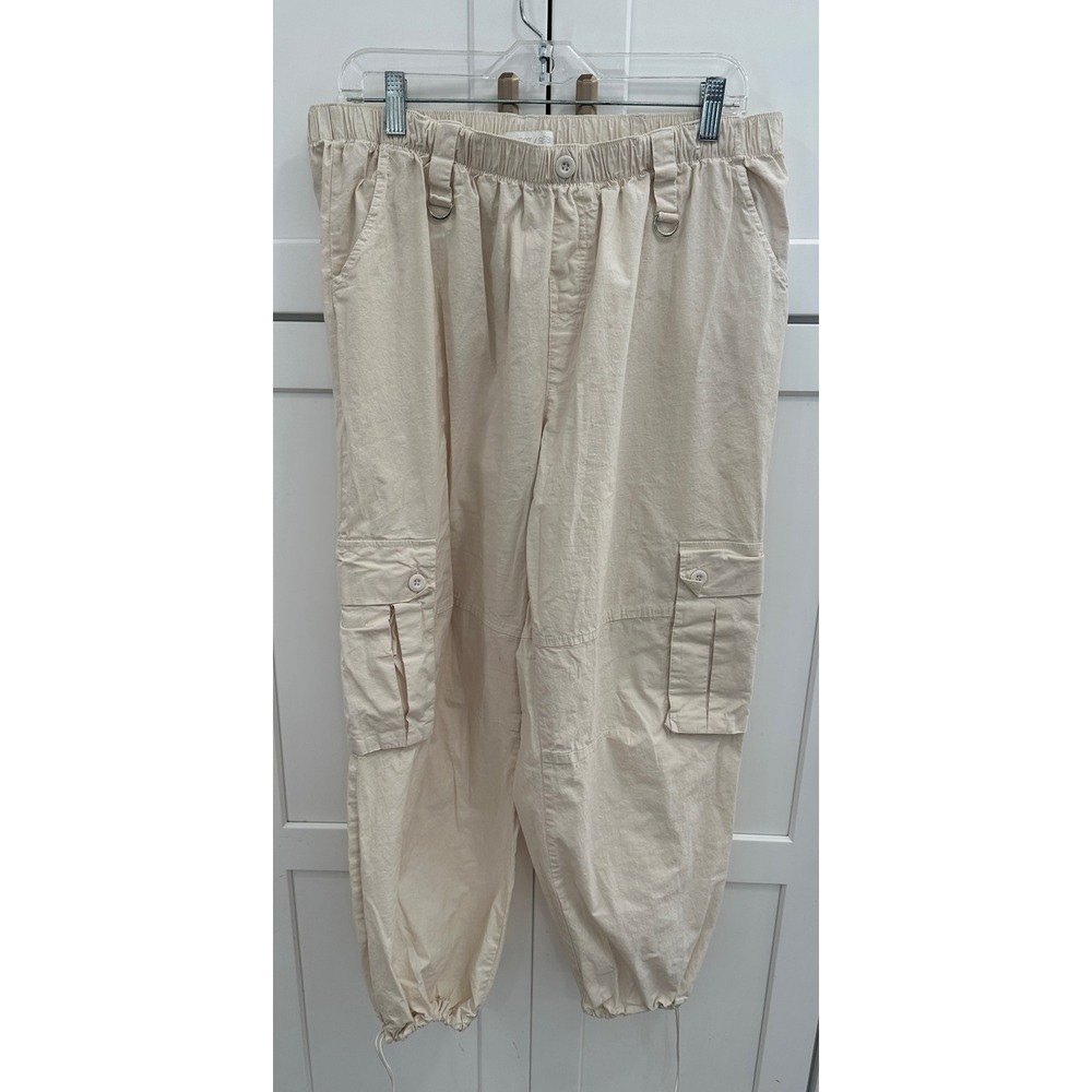 Project Rebel‎ Womens Beige Cargo Pants Elastic Waist Drawstring Hem Size 1X